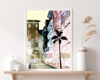 Palma de Mallorca Urban Pop Art Old Town, Wall Decor Print, Collage Design Palmtree Funky Streets good Vibes Printable Digital Download