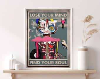 Förlora förståndet, hitta din själ, popkonst, pengar, champagne, vinyl, Bitcoin, raket, NASA, inspiration, modern konst utskrivbar digital nedladdning