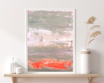 Abstrakt konst Orange grå rosa landskap Modern konstdekor expressionism shabby utskrivbar digital nedladdning