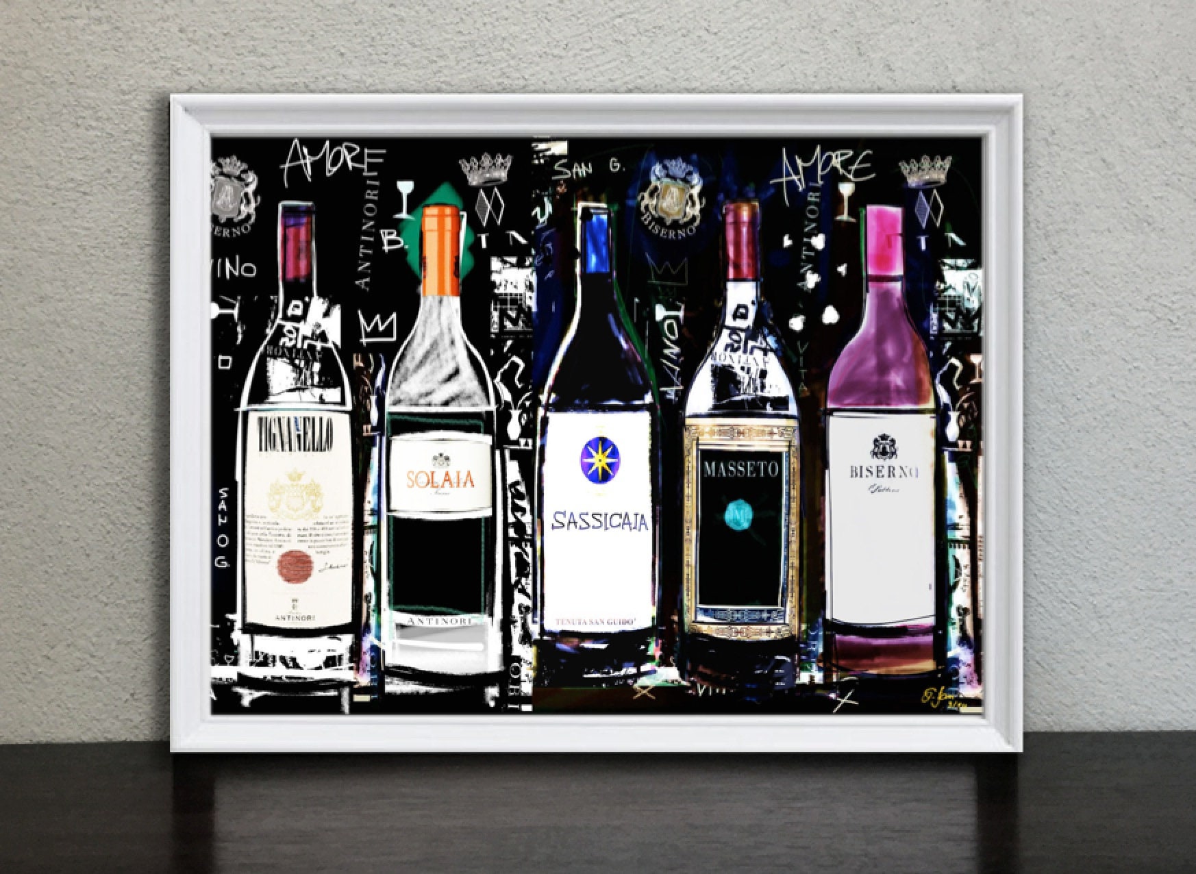 Wine Pop Art, Vino Italia Lifestyle Gastronomia, Sassicaia Tignanello Biserno Masseto, Arte Moderna Urban Wallart, Decor