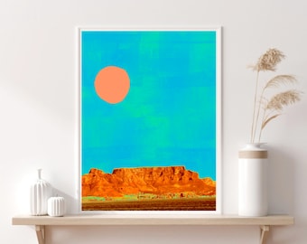 Table Mountain Urban Pop Art Mid Century Shabby Collage Design South Africa Cape Colorful turquoise Minimalism Wanderlust Digital Download