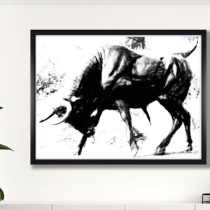 Spanish Bull, Toro, Urban Modern Art, Stier Black White, Animal, Home Decor, Wall Art, Printable Download
