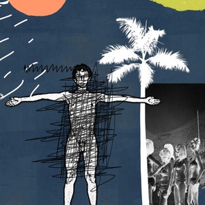 Nudist, Pop Art, Bikini Girls, Palmtree, Vintage, Ocean, Dada Collage, Deep Blue, Home Decor, Wall Art, Printable Digital Download image 3