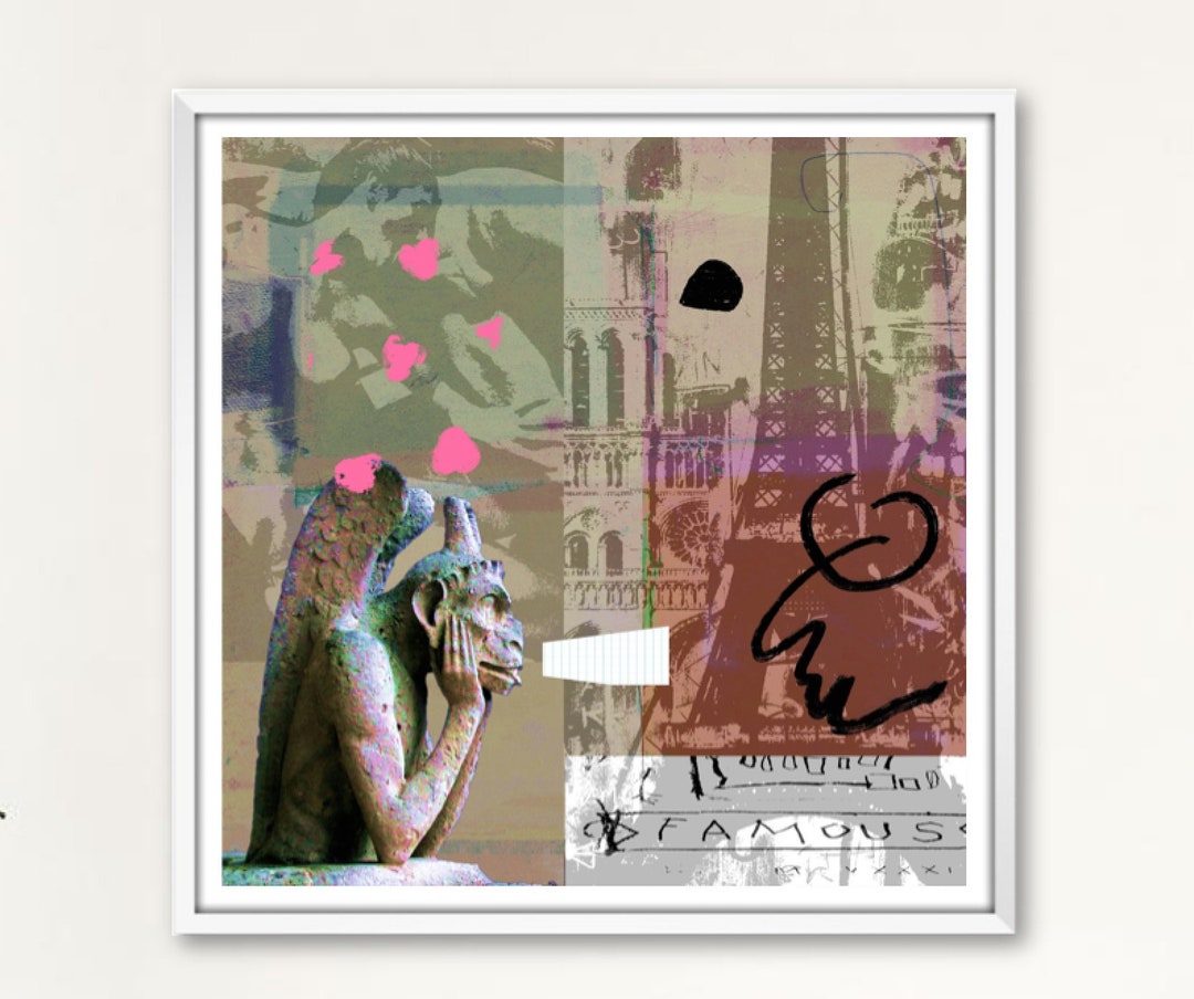 パリのアーバンポップアート、ガーゴイル、ポルノ、ヌードアート、大きなコラージュデザイン、シティエッフェル塔、ミックスメディアウォールアート、家の装飾、印刷可能なダウンロード  - Etsy 日本