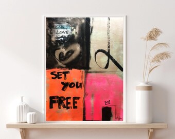 LOVE Urban Pop Art Wall Decor Print Home Powerful Message Positive Vibes Gold Pink Orange  Printable Digital Download