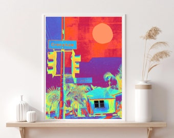 Crenshaw Blvd Los Angeles Urban popkonstkollage Mid-Century Modern konst Gator Shabby Design Reslust Digital nedladdning