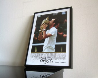Roger Federer Wimbledon Trophy autograph 8 GOAT Switzerland Tennis signed Print