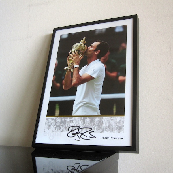 Roger Federer Wimbledon Trophy autographe 8 GOAT Suisse Tennis signé Imprimer