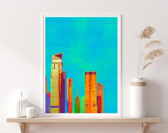 New York Urban Pop Art Shabby turkos Collage Funky Grunge Design Modern Konst Empire State Building Skyline Reslust Digital Nedladdning