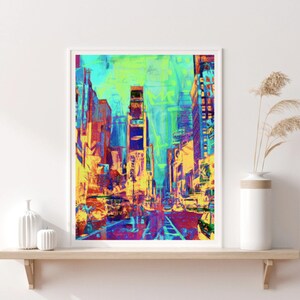 Times Square New York, Urban Pop Art Sketch, Wall Art, Home Decor Print, Shabby, Colorful Streets Funky, good Vibes Digital Download