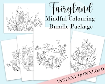 Adult Colouring Set of 5 Fairyland Bundle Instant Download