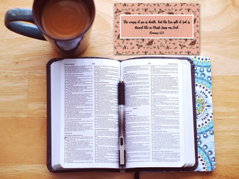10 Bible Verse, Memory Cards, Salvation Verses, Floral Pattern, Green ...