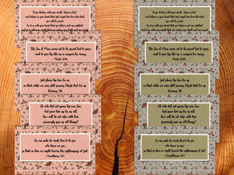 10 Bible Verse, Memory Cards, Salvation Verses, Floral Pattern, Green ...