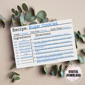 Minimalist Vintage Recipe Card Template, Printable Recipe Card, Multiple Sizes 3x5in, 4x6in, 5x7in