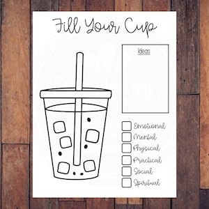 Riempi la tua tazza, caffè freddo, inserto del diario per la cura personale, bullet journal, 8,5 x 11, A4, A5, PDF