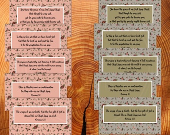 10 Bible Verse, Memory Cards, Salvation Verses, Floral Pattern, Green and Pink, 5x7 PDF