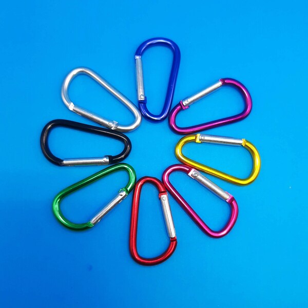 Mini Carabiner - Aluminum - Multiple Colors - Lots of 10 - D-shape - Spring Clip