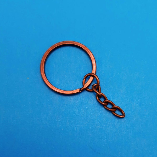 Copper Split Key Ring with Chain - Plated Zinc Alloy  - Lot of 10