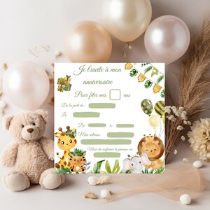 Modèle invitation baptême anniversaire safari jungle / numérique Template canva modifiable/ imprimable