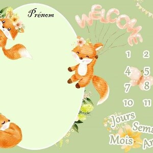 Tapis étape renard fox / couverture étape renard fox /  tapis mois renard fox