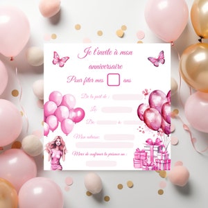Modello di invito per compleanno battesimo rosa ragazza femminile Barbie / modello canva digitale modificabile/stampabile