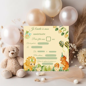 Modèle invitation baptême anniversaire dinosaure / numérique Template canva modifiable/ imprimable