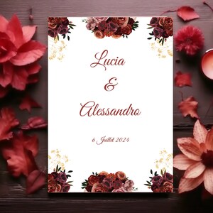 Modèle faire part mariage/ anniversaire fleurs rouge rose nature /invitation/ numérique Template canva modifiable/ imprimable