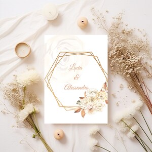 Modèle faire part mariage/ anniversaire boho fleurs beige nature /invitation/ numérique Template canva modifiable/ imprimable