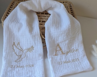 Customizable Baptismal Stole Scarf - Double Cotton Gauze - Cross or Dove