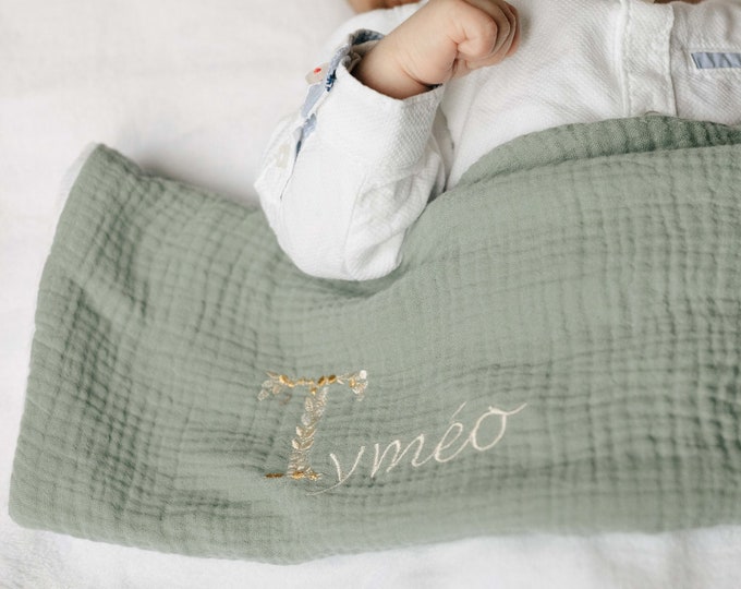 Featured listing image: Personalized embroidered baby blanket | Cotton gauze and fluff | Birth gift | 2 sizes available