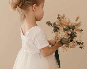 Girl's bridesmaid dress | Inès model | Long or short version | Tulle petticoat and English embroidery top