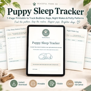Puppy Sleep Tracker Printable | Editable Bedtime Routine, Night Wake & Overnight Potty Log