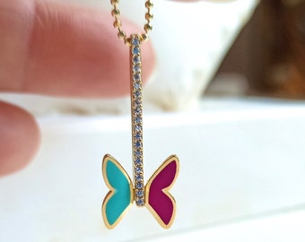 Fatto a mano Collana di fiori secchi Palla Di Vetro Blu Farfalla Collana Fatto a mano Collana di fiori secchi Palla Di Vetro Blu Farfalla Collana