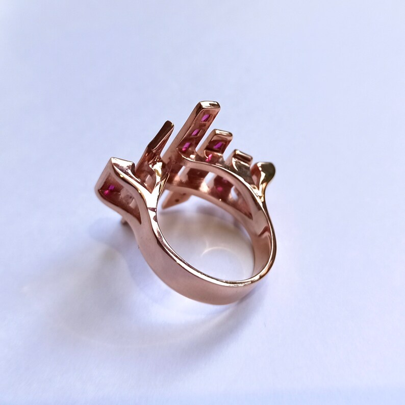 Rainbow ring rose gold Absrtact CZ ring Aesthetic jewelry ring 14K rose gold plated sterling silver Gift for her