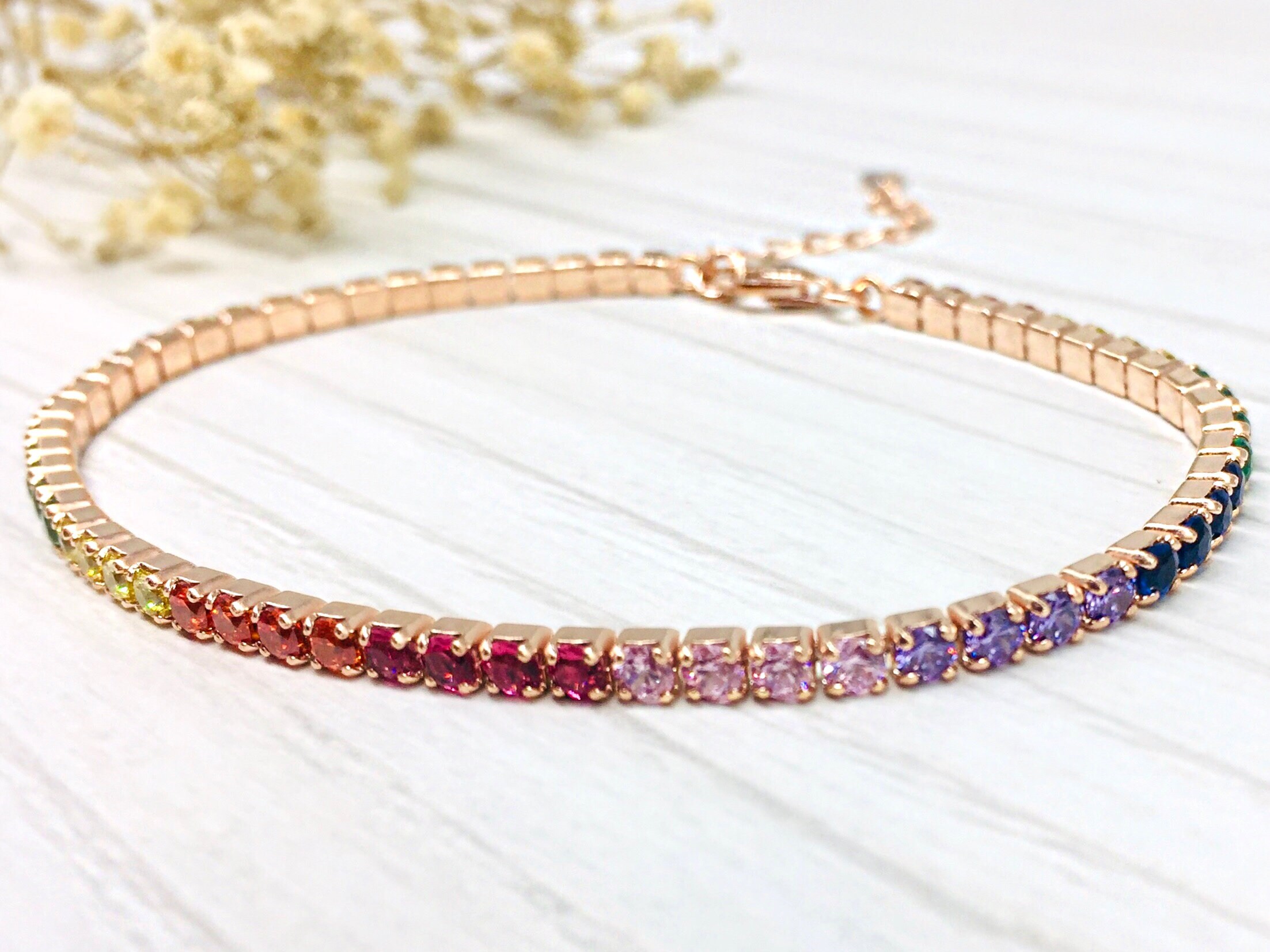 Tennis Halskette Silber Regenbogen Tennis Kette Halsband 14K Etsy