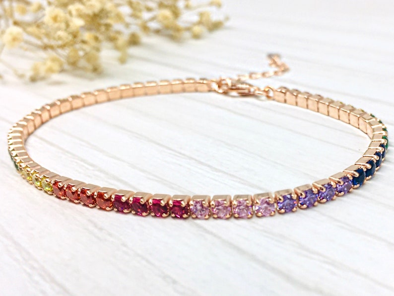 Tennis bracelet rainbow tennis bracelet Valentines day gift Etsy