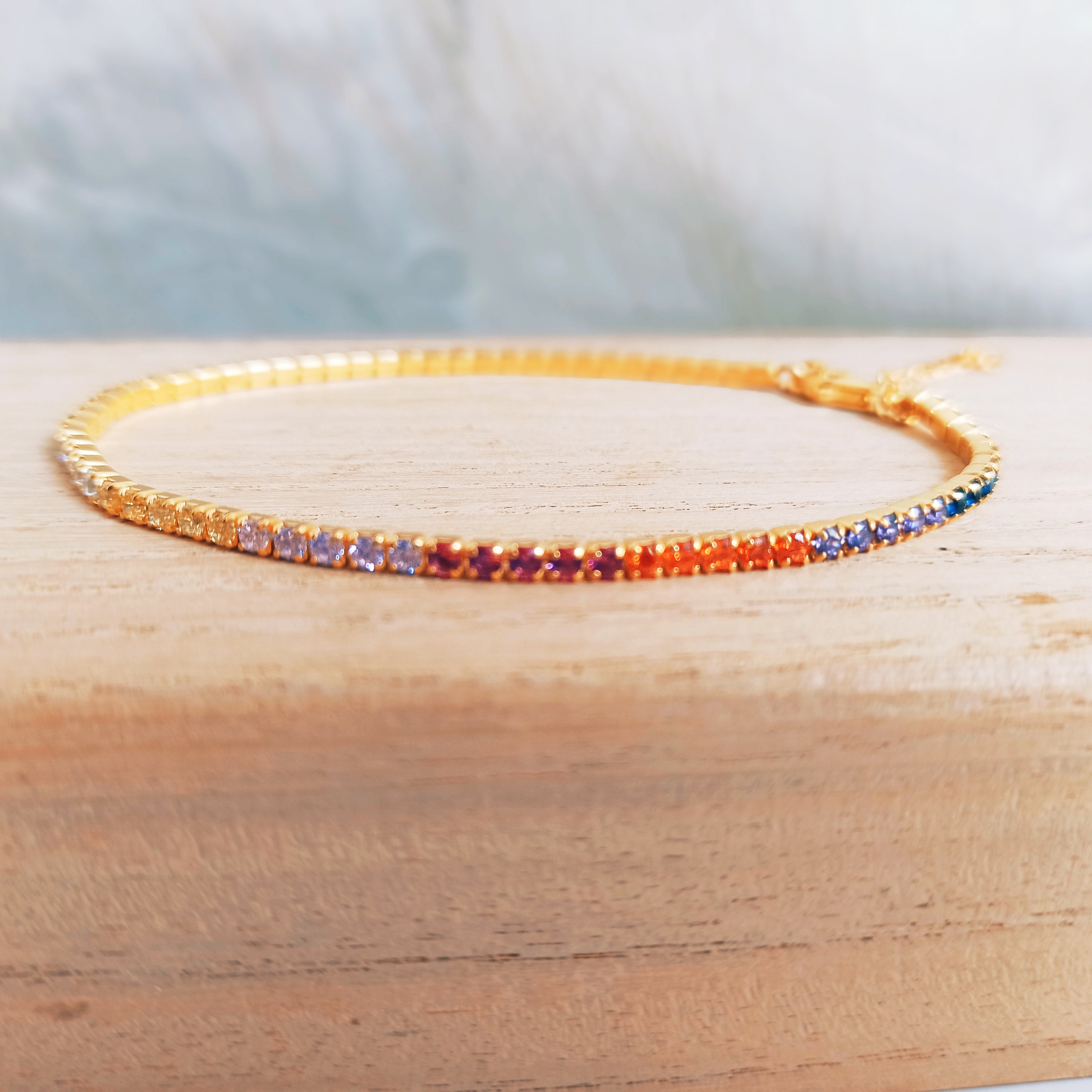 Tennis Kette Armband gold Regenbogen CZ Tennis Armband 18K Etsy