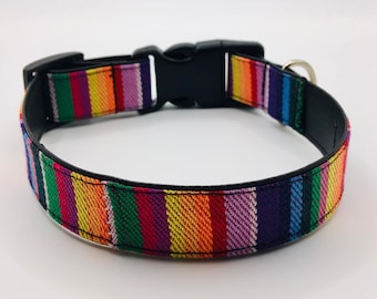 Hundehalsband "Ethno" bunt Regenbogen, S/M bis 39 cm Umfang verstellbar, 2,5 cm breit,