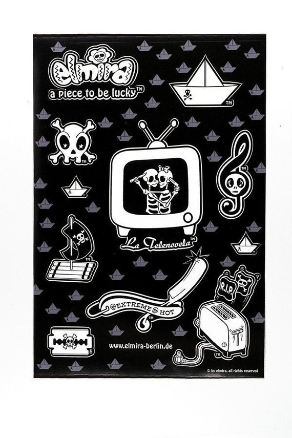 Original Elmira Sticker Sheet Black and White Skull Punk Etsy