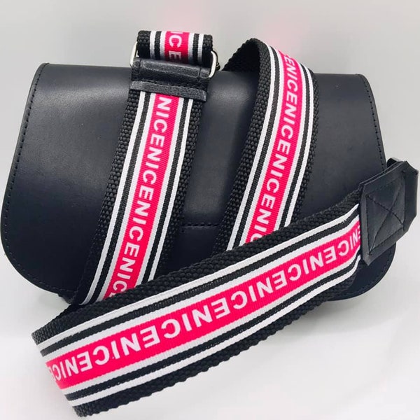 Shoulder strap bag strap interchangeable strap NICE pink white black 40 mm adjustable silver carabiner and leather application