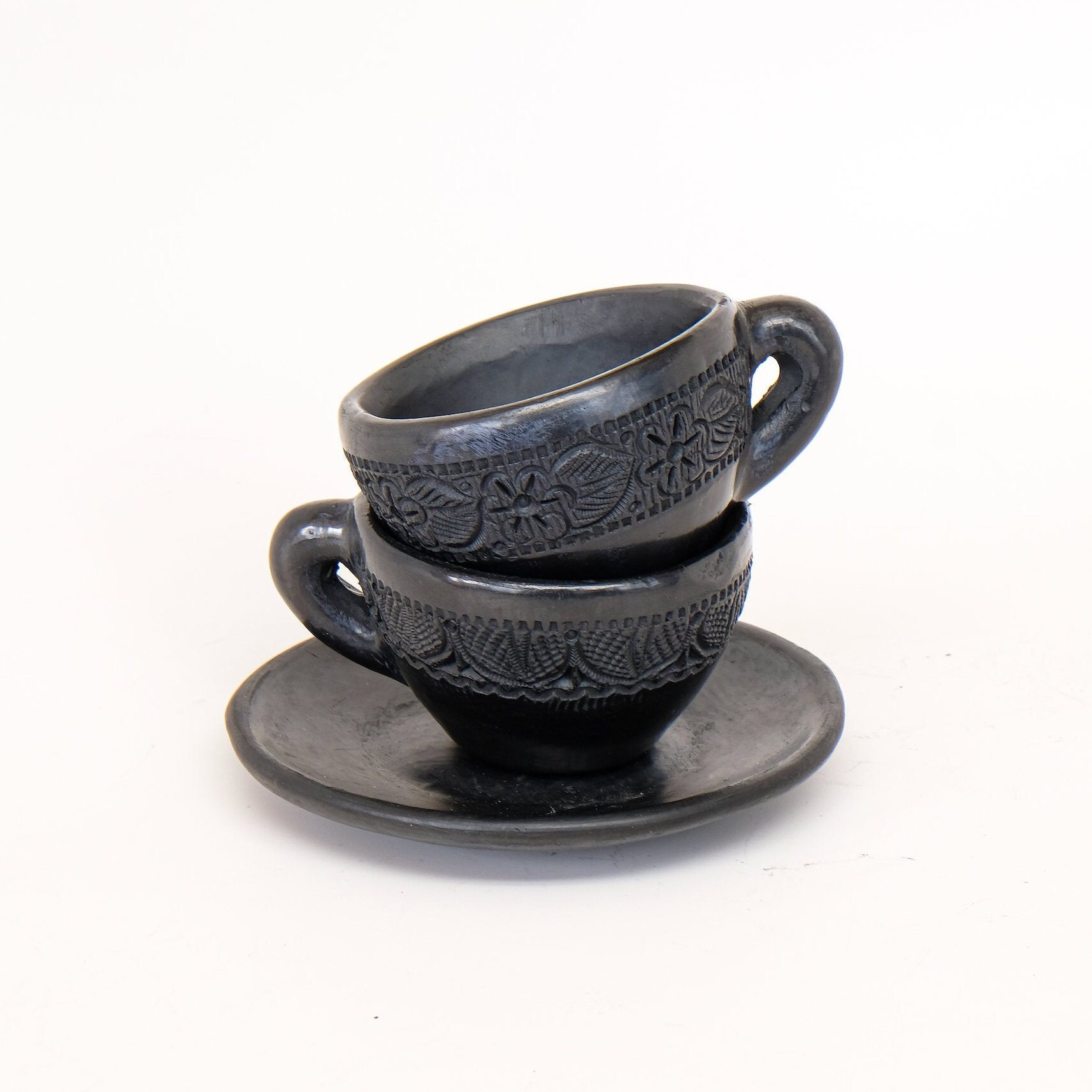 Black Espresso Cup and Saucer Set Unique Handmade Pottery Etsy UK