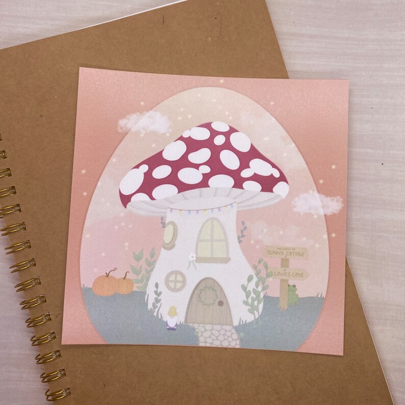 Mushroom House Print Sunny Cottagecore Print, Mini Art Print, Mushroom