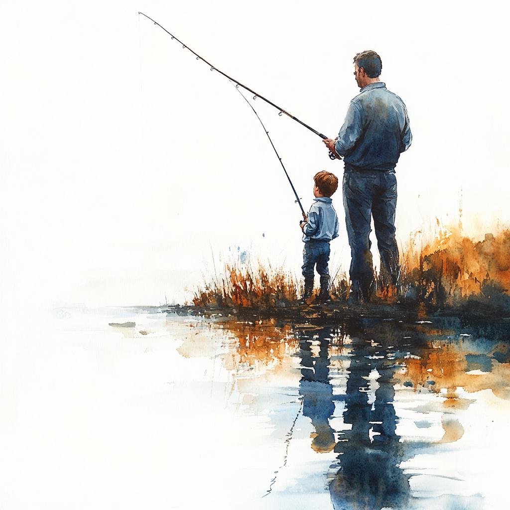 Father and Son Fishing, Father's Day, Printable Watercolor Clipart, 10 ...