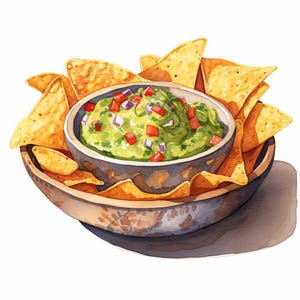 Nachos Chips with Guacamole Sauce, Printable Watercolor Clipart Bundle, 10 High Quality Watercolor JPGs, Paper crafts, Card Making