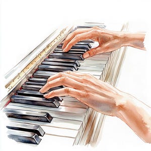 Mains jouant une touche de piano, clipart aquarelle imprimable, 10 fichiers JPG aquarelle de haute qualité, créations en papier, fabrication de cartes
