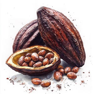 Granos de cacao, imágenes prediseñadas de acuarela para imprimir, 10 imágenes JPG de acuarela de alta calidad, manualidades con papel, creación de tarjetas.