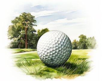 Golf Ball, druckbare Aquarell Clipart, 10 hochwertige JPGs in Wasserfarben, Papierhandwerk, Kartenherstellung