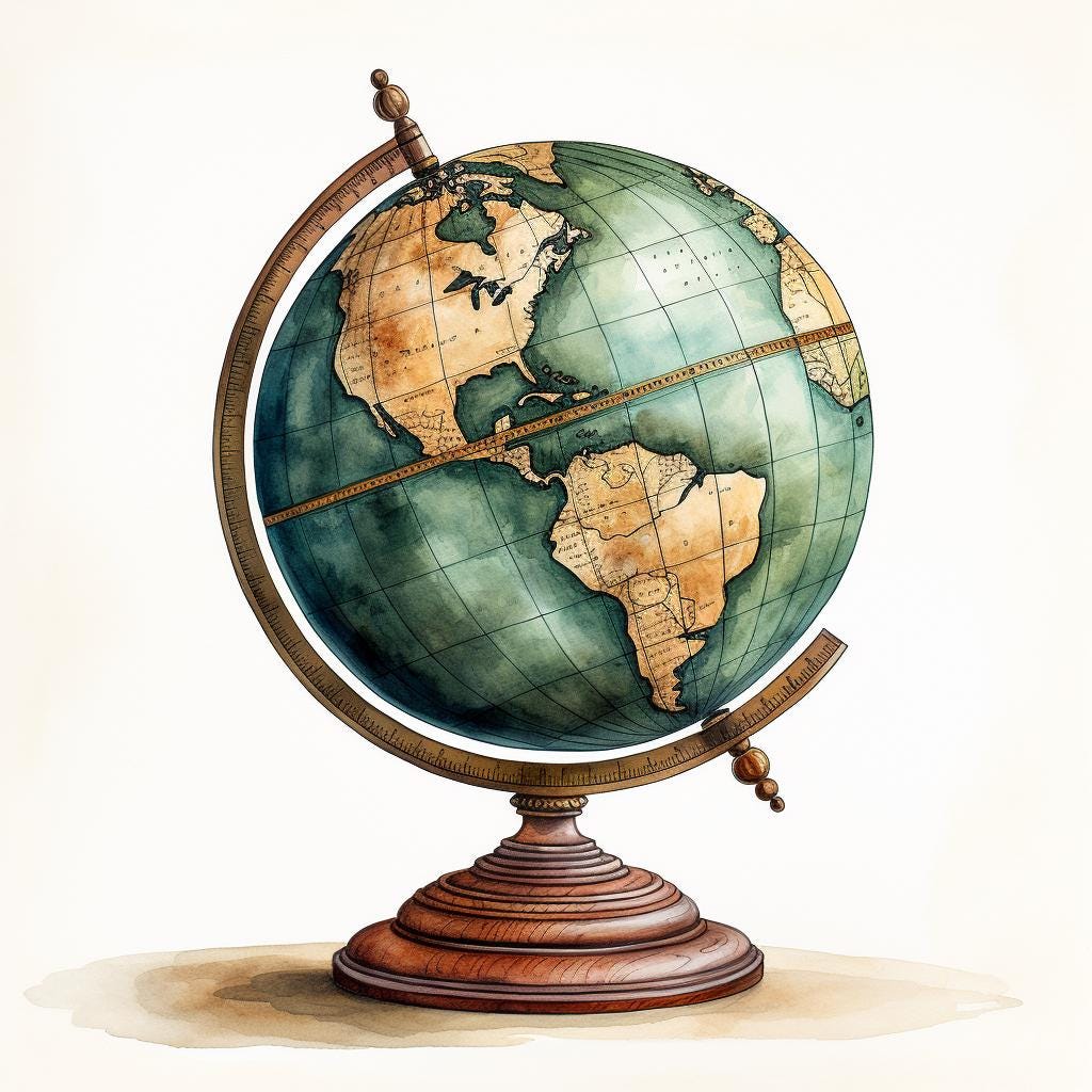 Vintage Globe Art Print, Printable Watercolor Clipart, 10 High Quality ...