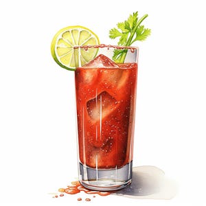 Bloody Mary-cocktail, afdrukbare aquarel clipart, 10 hoogwaardige aquarel jpg's, knutselen, kaarten maken