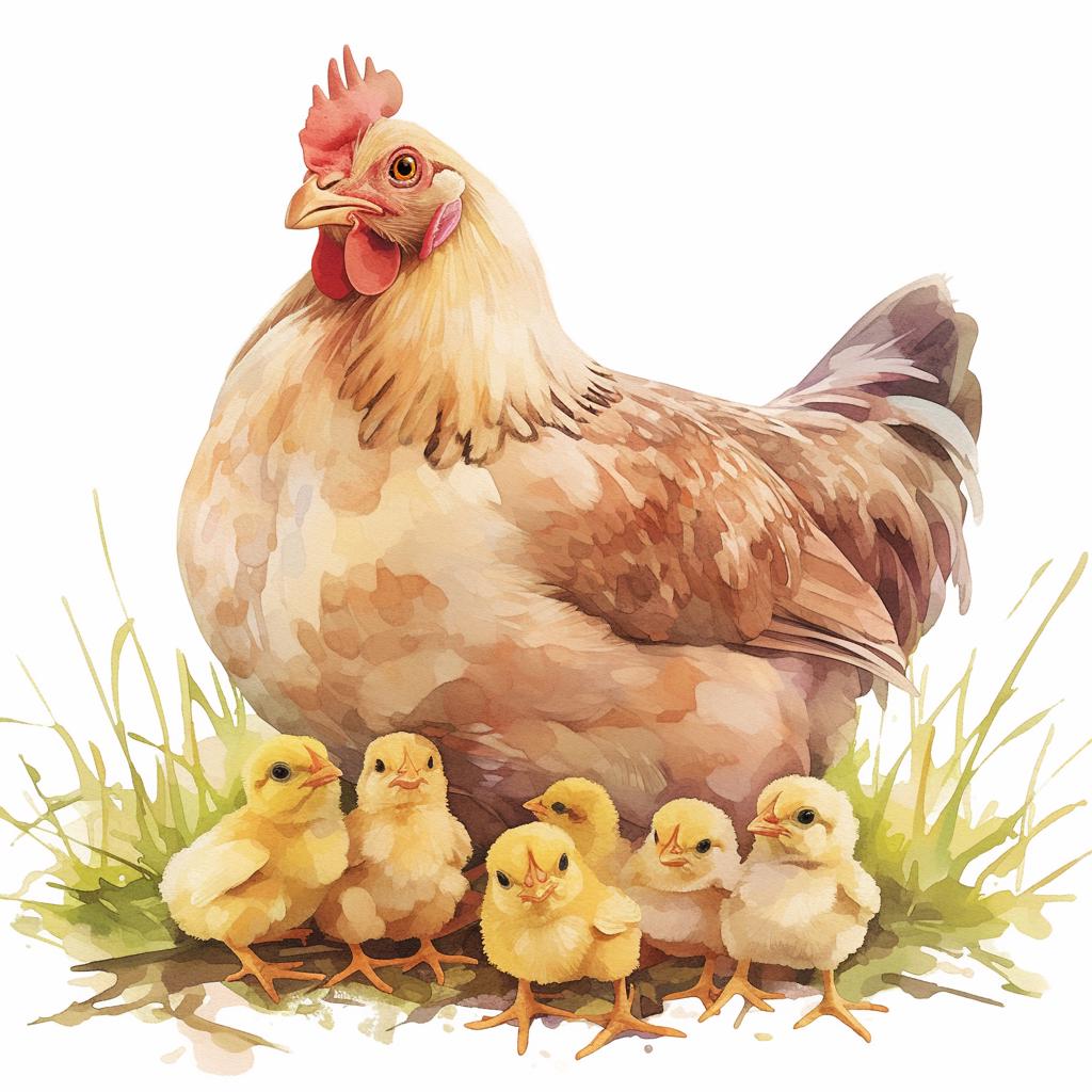 Hen and Chicks, Mother Hen, Printable Watercolor Clipart Bundle, 10 ...